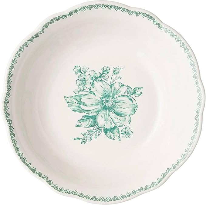 Agatha 12-Piece Stoneware Dinnerware Set – Service for 4 Rustic Farmhouse Plates &amp Bowls Vintage Floral Design Microwave &amp Dishwasher Safe (Green)