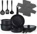 Vesteel 18Pcs Pots and Pans Set Nonstick Cookware Set with Detachable Handle Stackable RV Kitchen Cooking Utensils Set Black