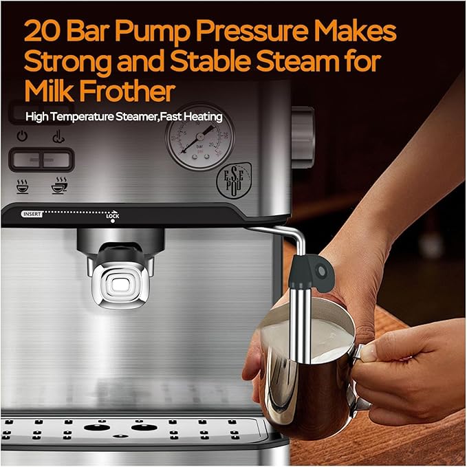 Espresso Machine 20 Bar Coffee Maker with Milk Frother Semi-Automatic Cappuccino Latte Machine 54oz Water Tank Compact Espresso Maker for Home &amp Office