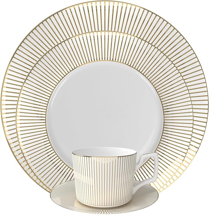 16 pieces ceramic plate set with gold thread bone china dinnerware set for 4 luxury dishes sets for wedding birthday party