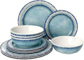 AELS Melamine Dinnerware Set of 12 Pcs Dinner Dishes Set for Indoor and Outdoor Use Dishwasher Safe Lightweight Unbreakable BPA Free Light Blue