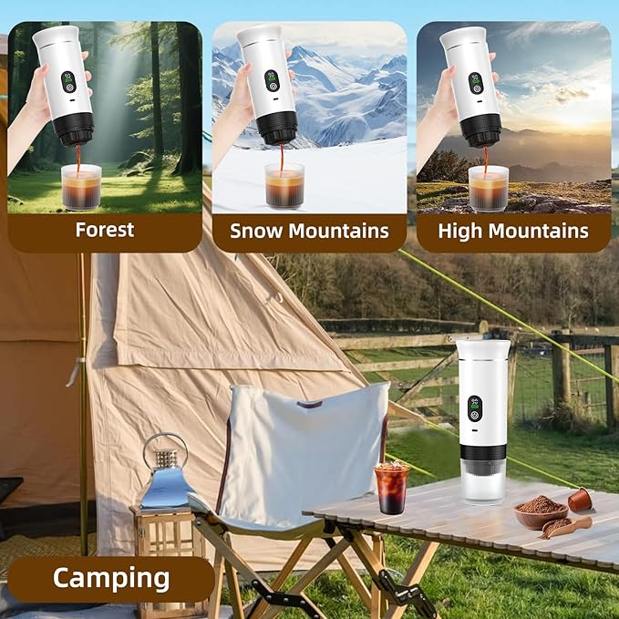 Portable Coffee Maker for Travel &amp Camping Portable Espresso Maker with Bag Rechargeable Cordless Battery Operated Coffee Makers for Ground Coffee NS Capsule RV Hiking Office(White)