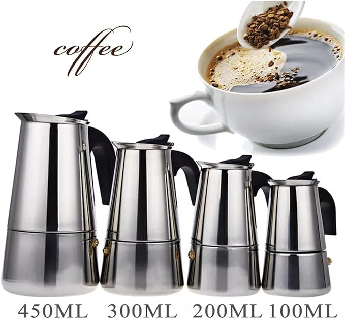 Moka Pot Stainless Steel Coffee Pot Stovetop Espresso Maker Percolator Coffee Maker 200ml/4 Cup with Electric Stove(100ml)