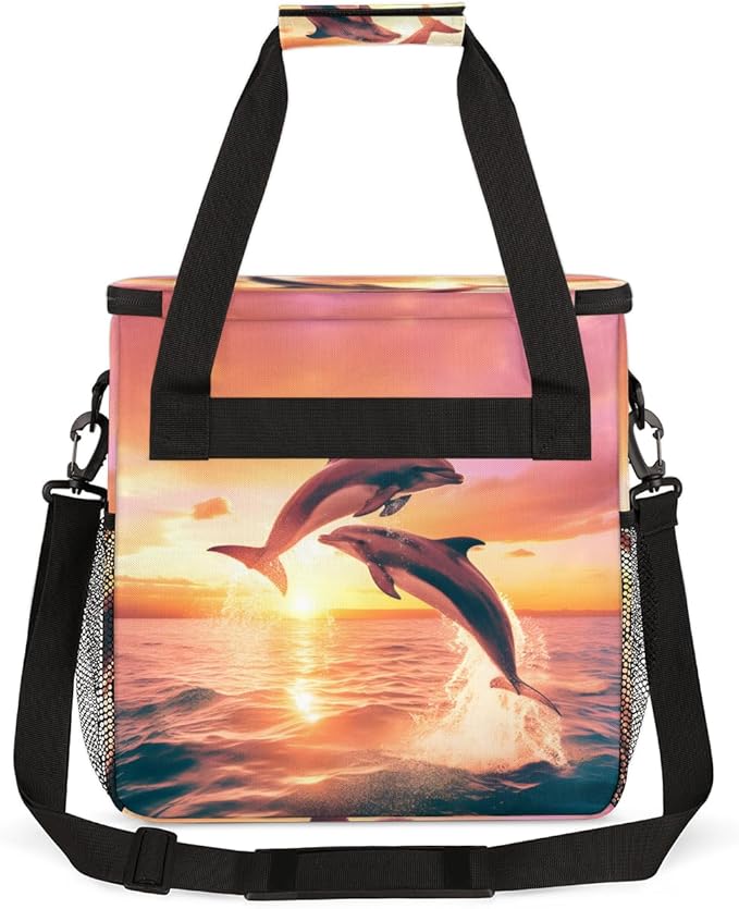 Sunset Dolphin Coffee Maker Carrying Bag Portable Travel Storage Tote Bag Compatible with K-Mini or K-Mini Plus Single Serve Coffee Brewer Carrying Case with Multiple Pockets &amp Shoulder Strap