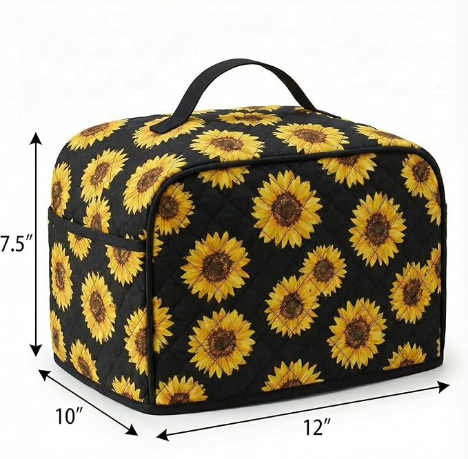 Deosk Toaster Cover 4 slice With 2 Pockets &amp Thickened Sponge Oxford Toaster Covers For 4 Slice Wide Slot and Kitchen Use 12 x 10 x 7.5 (LargeSunflower）