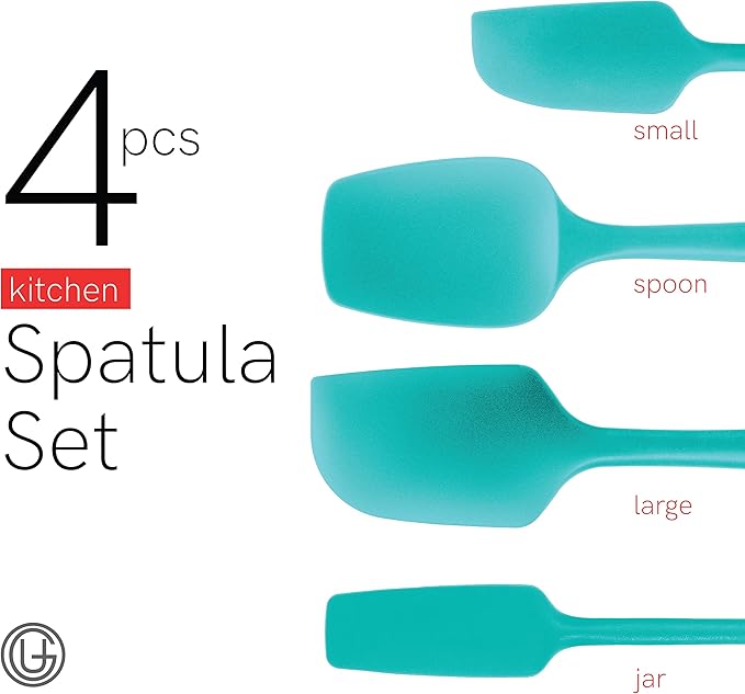 UpGood Silicone Spatula Set 600°F - High Heat Resistant Nonstick Small and Large Kitchen Spatulas - Flexible BPA Free Professional Grade Cookware - Utensils for Cooking Baking Mixing(4 Pcs Teal)