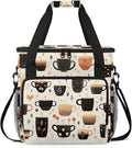 Coffee Cup Print Coffee Maker Travel Bag for Keurig K-Mini/K-Mini Plus Insulated Waterproof Tote with Pockets Portable Single-Serve Brewer Case