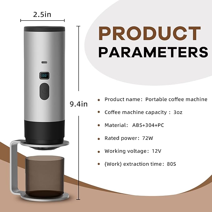 Portable Coffee Maker Espresso Machine for Travel Nano Car Coffee Maker Compatible with Ground Coffee &amp Capsule for RV Hiking Camping Office Travel Espresso Maker Electric Gray