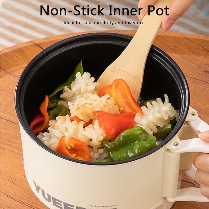 Rice Cooker 1.5L 2 Layers Travel Mini Rice Cooker 110V 450W Food Heating Nonstick Rice Cooker with Steaming Rack for Home and Office
