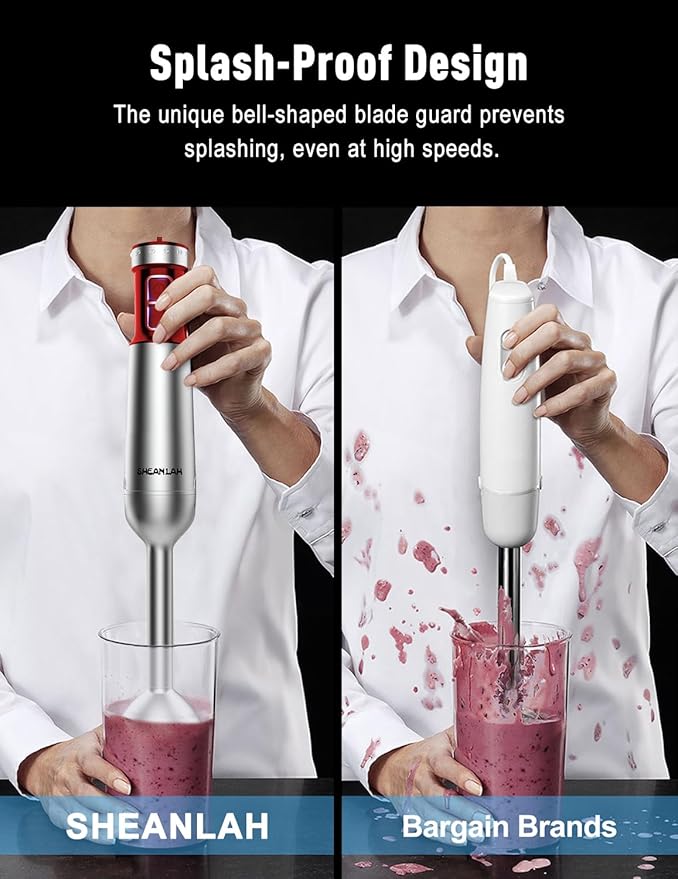 Powerful Immersion Blender handheld 2025 New Update Hand Blender Scratch-Resistant Corded Hand Mixer with Heavy-Duty Copper Brushless Motor and Gift Box Red