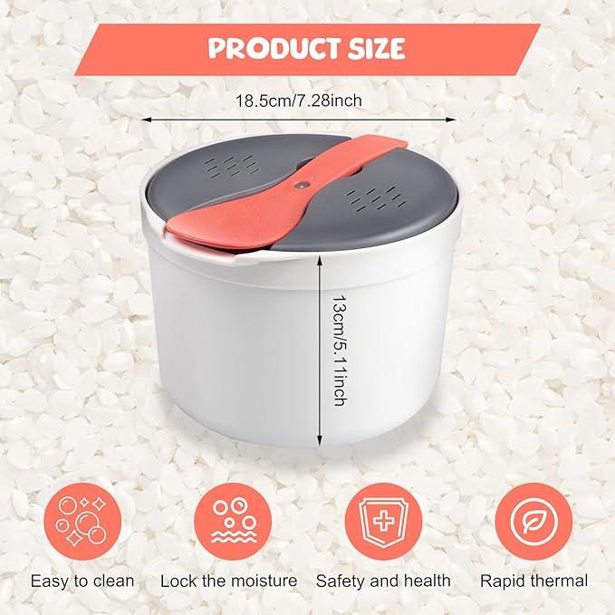 Qivine Microwave Rice Cooker 2L Microwave Pasta Cooker 2 Layer Microwave Vegetable Steamer with Strainer Non-Stick Rice Cooker for Microwave Dishwasher Safe