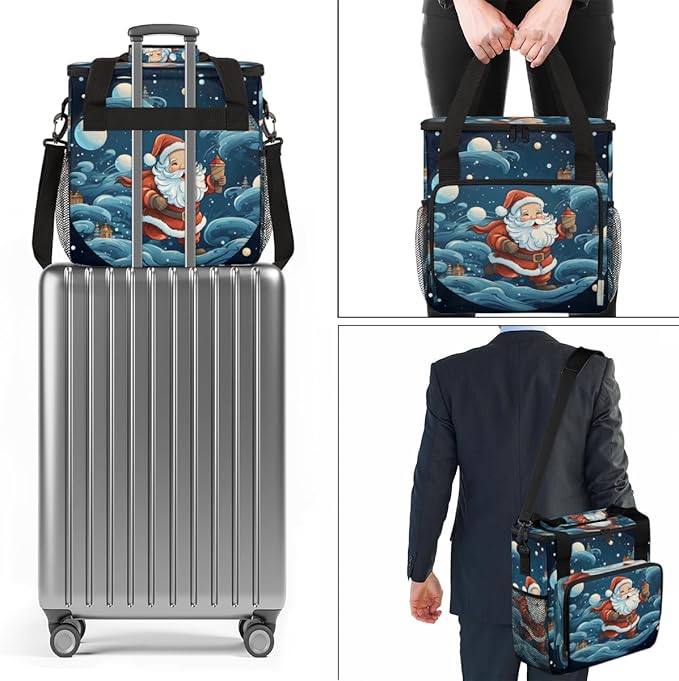 Fantastic Santa Claus Coffee Maker Carrying Bag Cartoon Santa Claus Travel Storage Bag Compatible with K-Mini or K-Mini Plus Single Serve Coffee Brewer Carrying Case with Pockets &amp Shoulder Stra