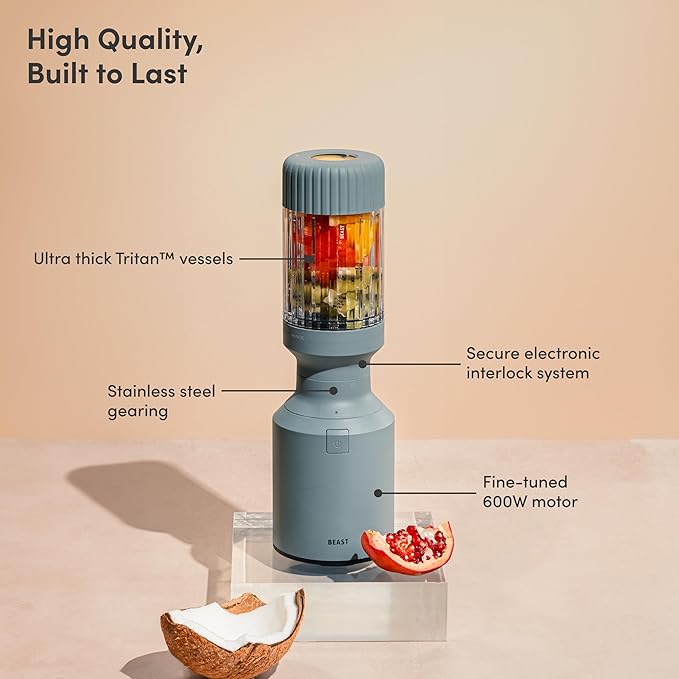 The Beast Mini Blender | Mini Countertop Kitchen Blender | Blend Smoothies and Shakes Dressings Sauces Dips | Straw Cap and Straws Included | 600W (Mist)