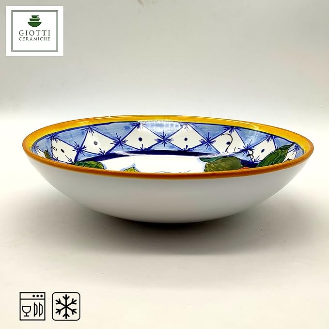 Italian Ceramic dinnerware set - Hand Painted kitchen Soup Bowls sets for 4 - Made in ITALY Tuscany - Italian Pottery dinner plates - Home Decor lemon Ischia Ceramics dishes set - Service For 4