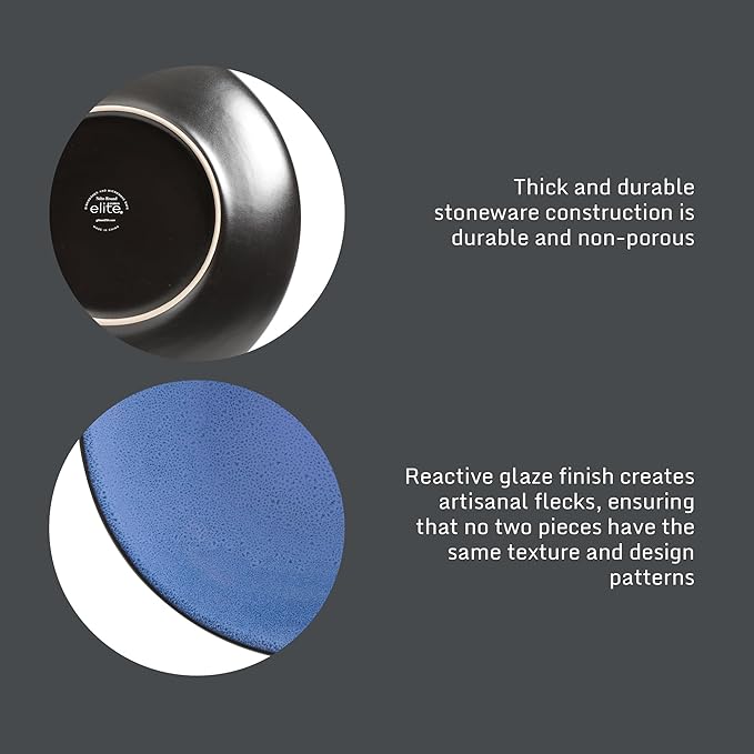 Gibson Elite Soho Lounge Round Reactive Glaze Stoneware Dinnerware Set Service for 4 (16pc) Blue Soho Round.