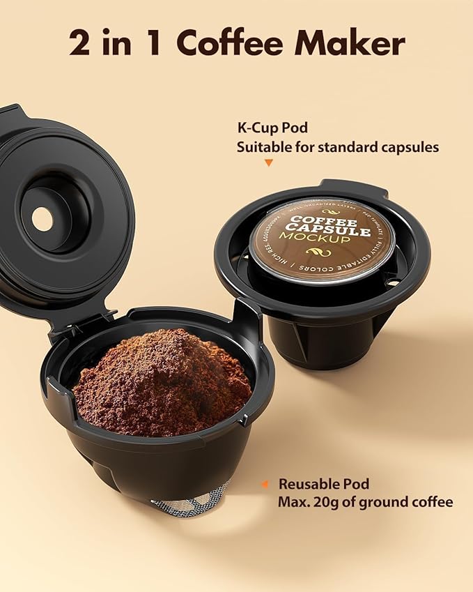 Kismile Single Serve Coffee Maker 2-in-1 Pod Coffee Maker Compatible with K-Cup &amp Ground Coffee 6 to 14oz Brew Sizes 40oz Removable Water Reservoir LCD Screen Self-Cleaning Function Black