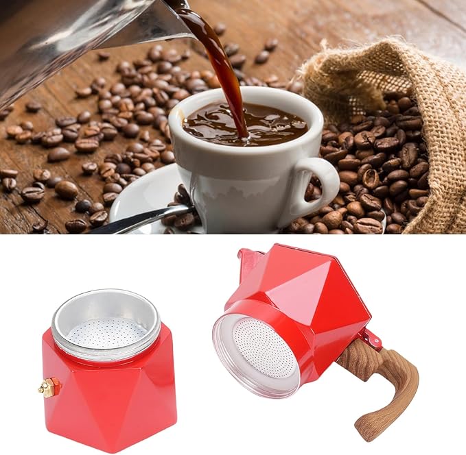 Yosoo Food Safe Anodized Aluminum Italian Coffee Maker with Dual Valve Design 2 Cup Stovetop Coffee Maker Pot for Cuban Cafe Brewing Home Camping (Red)