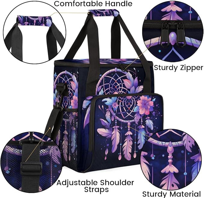 Dream Catcher Coffee Maker Carrying Bag Purple Flowers Travel Storage Bag Compatible with K-Mini or K-Mini Plus Single Serve Coffee Brewer Carrying Case with Multiple Pockets &amp Shoulder Strap