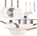 17 Pcs Nonstick Pots &amp Pans Non-toxic Kitchen Cooking Set with Stay-Cool Handles (Beige)