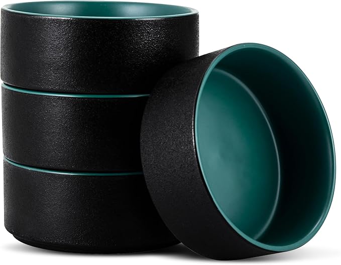 Stoneware Cereal and Soup Bowls Set of 4 6 Inch Matte Glaze Ceramic Bowls for Breakfast &amp Oatmeal Microwave and Dishwasher Safe Matte Green
