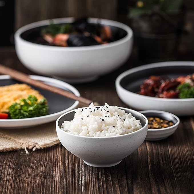 Dinner Set for 4 People 12PCS Stoneware Dinnerware Set Ceramic Plate Bowl Set Dishwasher Microwave &amp Oven Safe Tableware Set for Banquet Wedding Gifts