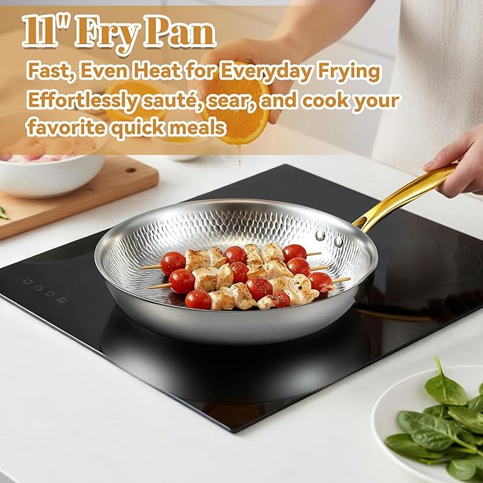 LemonRoad 2 Pieces Titanium Cookware Set 11'' and 9.45'' Pots and Pans with Lids Triply Titanium No Coat Technology Safe for Oven Induction and Cook Tops Dishwasher Safe (Pan and Soup Pot)