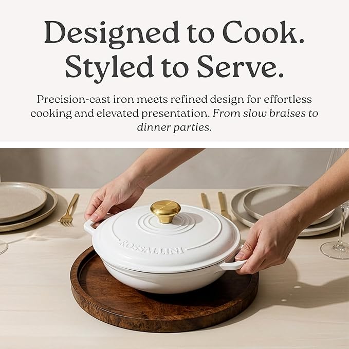 Signature Enameled Cast Iron Braiser Non-Stick Serving Pot with Tight Fitting Lid for Perfect Roasting Baking Sauteing Searing and Pan Frying | 5Q (4.7L) - Sage