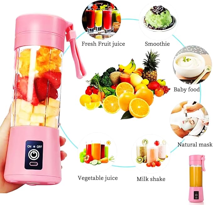 Portable Blender Personal Blender Portable USB Portable Blender for Smoothies with 6 Ultra Sharp Blades Portable Blenders for Travel/Picnic/Office/Gym Pink