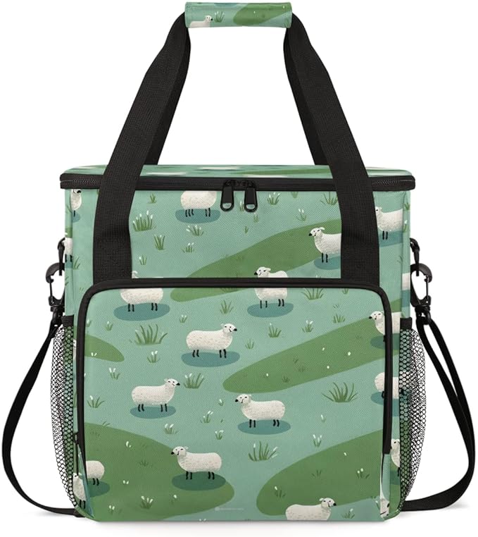 Cute Sheep Coffee Maker Carrying Bag Steppe Grass Travel Storage Bag Compatible with K-Mini or K-Mini Plus Single Serve Coffee Brewer Carrying Case with Multiple Pockets &amp Shoulder Strap