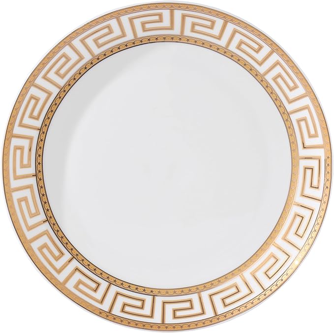 Lorren Home Trends 57 Piece Bone China Dinnerware Set Gold Greek Key Design Service for 8