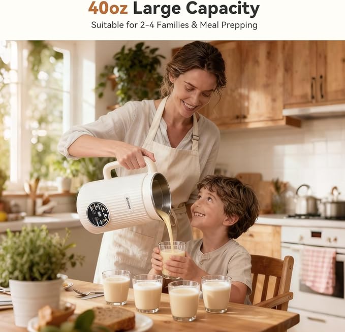 Upgraded 10-in-1 Nut Milk Maker Machine with Stainless Steel Lid 40oz Soy Milk Maker for Almond Oat Coconut Juice Plant Based Milk Maker Blender with 18H Delay/Keep Warm/Self Cleaning