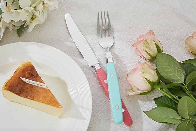 ANNOVA Silverware Set Retro/Rivet Colorful Stainless Steel Tableware Kitchen Flatware Set Utensils Includes Dinner Knives Forks Spoons Salad Forks &amp Dessert Spoons (Pastel Mix 20 Pieces)