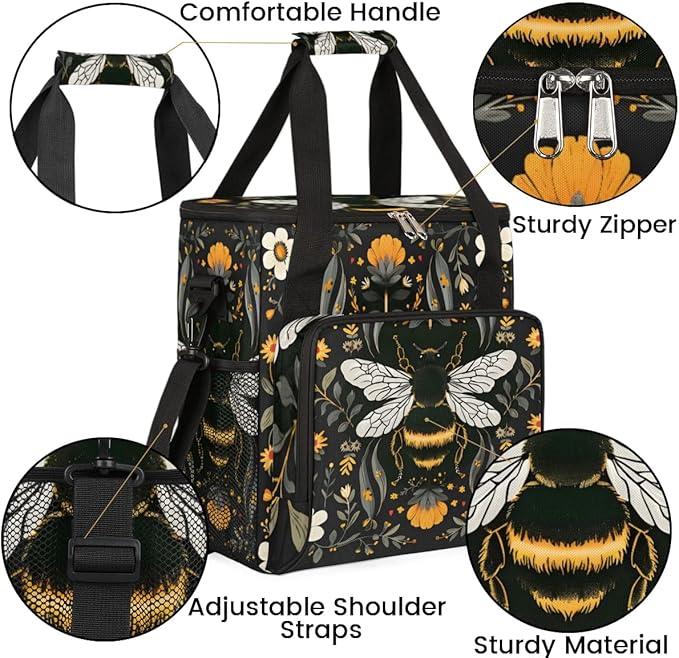 Bee Insect Flower Leaf Coffee Maker Carring Bag Travel Carrying Storage Tote Bag Compatible with Keurig K-Mini or K-Mini Plus Portable Single Serve Coffee Brewer Case with Pockets for K-cup Pods