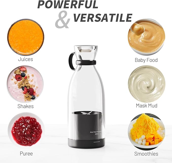 OTPEIR Portable Blender for Shakes and Smoothies with 11.83 Oz Travel Cup and LidDurable Stainless Steel Blades for Juice Blending Performance Black