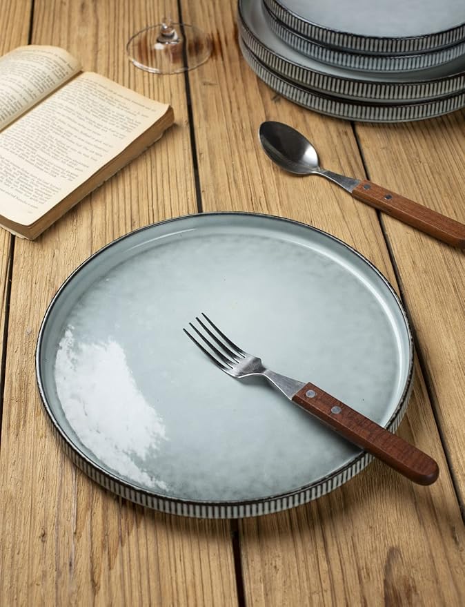 Famiware Dinnerware Set for 4 (12 Piece) and 10 Dinner Plates for 6 - Smoky Blue