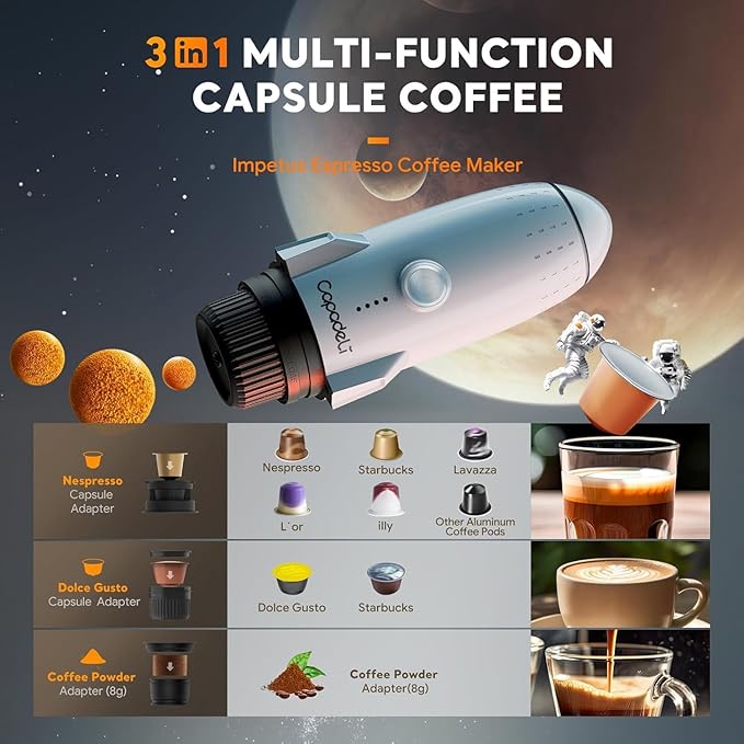 Portable Electric Espresso Machine 3-in-1 Self-Heating Coffee Maker for Travel &amp Camping 19 Bar Pressure Compatible with Ground Coffee &amp NE-SPRESSO/Do-lce Guto Pods Bright White