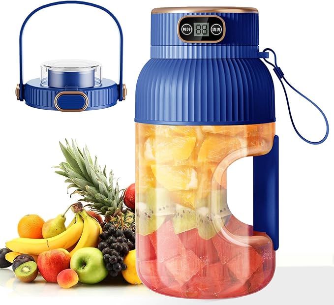 large portable blenderpowerful motor driving ten-blade cutter head dual large-capacity batteries TYPE-C fast charging head 42Oz (1200ml) large capacity (BLUE WITH LID)