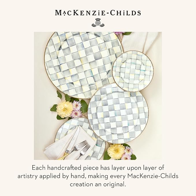 MACKENZIE-CHILDS Enamel Dinner Plate Decorative Dinnerware Plate 10 Inches Set of 4 Gray-and-White Sterling Check