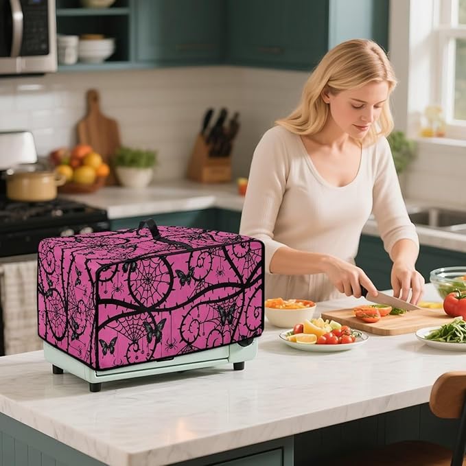 Gothic Butterfly Print Toaster Oven Cover Stain Resistant Dustproof Bread Maker Cover Compatible with Air Fryer Toaster Smart Oven 18.5 x 14.5 x 9 Pink