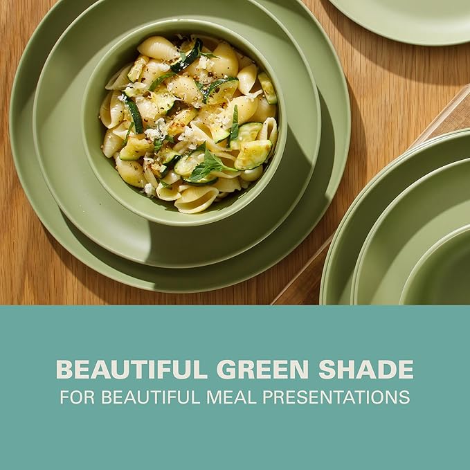 Gibson Home Fairhope 12-Piece Matte Green Melamine Dinnerware Set – Durable Lightweight Plates and Bowls Kitchen Dining Set