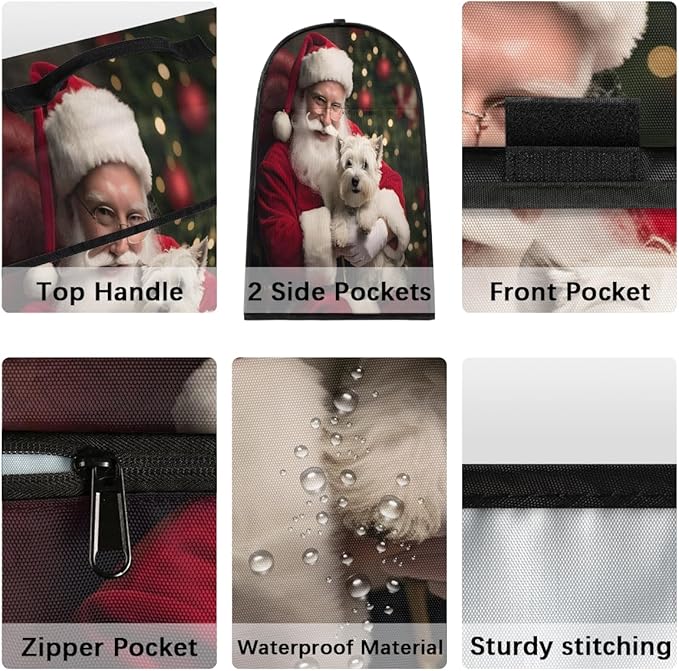 Kitchen Aid Mixer Cover Christmas Santa Puppy Stand Mixer Cover Compatible with 6-8 Quarts Stand Mixers Dust Covers with Zipper Pocket Foldable Washable Kitchen Aid Organizer Bag
