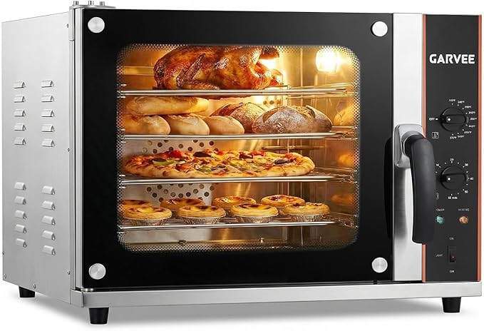 Garvee Commercial Convection Oven Countertop 68L/60Qt 1750W Toaster 4-Tier Electric Oven w/Front Glass Door Trays Wire Racks Clip Gloves 120V