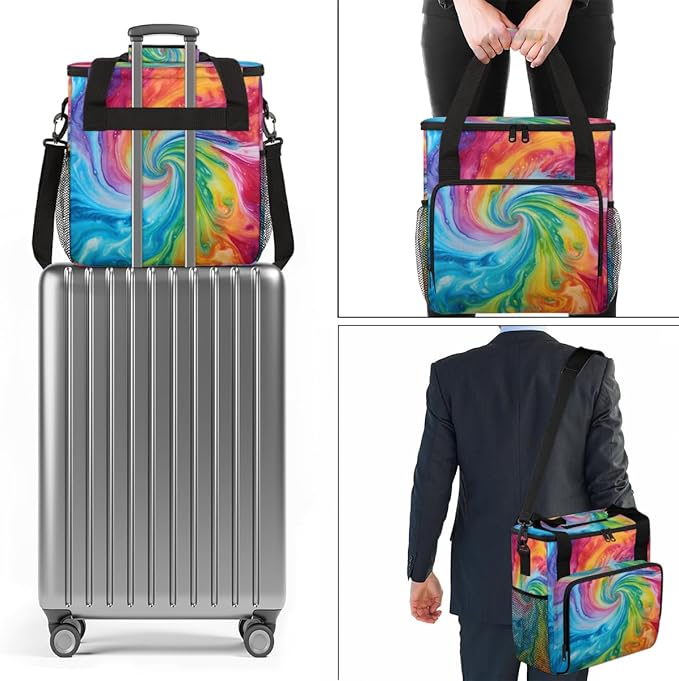 Tie Dyeing Coffee Maker Carrying Bag Blue Green Portable Travel Storage Tote Bag Compatible with K-Mini or K-Mini Plus Single Serve Coffee Brewer Carrying Case with Multiple Pockets &amp Shoulder S