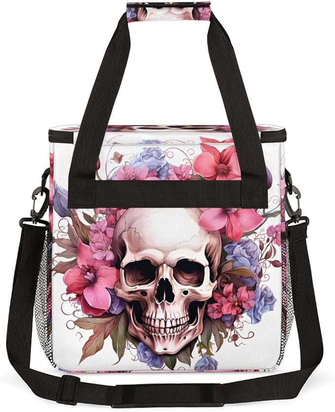 Skull Flower Coffee Maker Carrying Bag Portable Travel Storage Tote Bag Compatible with K-Mini or K-Mini Plus Single Serve Coffee Brewer Carrying Case with Multiple Pockets &amp Shoulder Strap