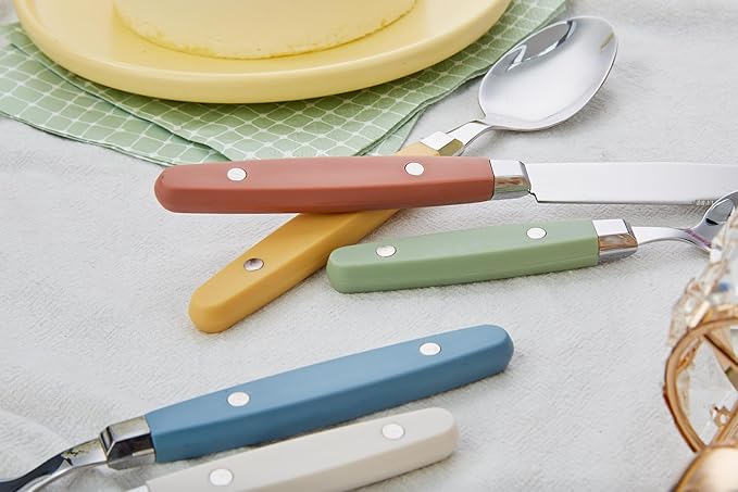 ANNOVA Silverware Set Retro/Rivet Colorful Stainless Steel Tableware Kitchen Flatware Set Utensils Includes Dinner Knives Forks Spoons Salad Forks &amp Dessert Spoons (Morandi Mix 20 Pieces)