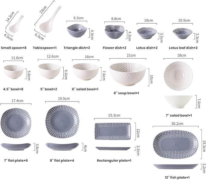 Ceramics Dinner Sets 42 Pieces Nordic Minimalist Style Cereal Bowl and Steak PlateRelief Porcelain Dinnerware Set for Family Gathering