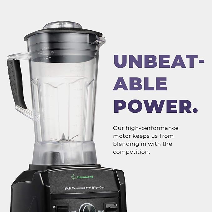 Cleanblend Commercial Blender with 5-Year Full Warranty - 1800W 3HP 64oz High-Performance Professional Countertop Blender with Stainless Steel Blades