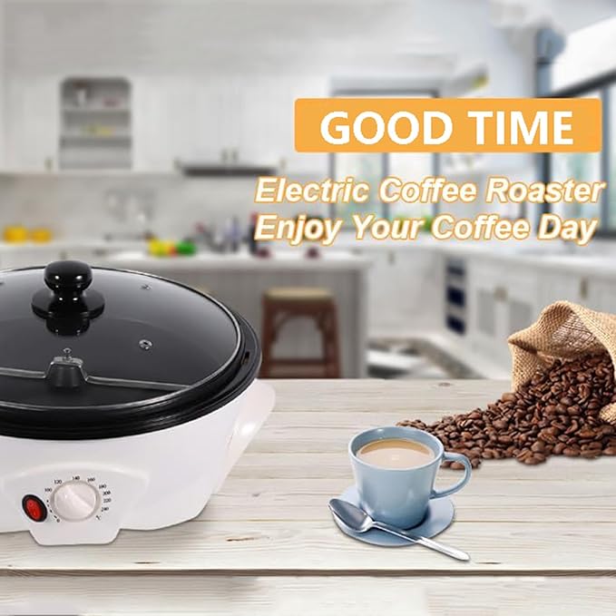 Coffee Cereal Roaster Multifunctional Electric Coffee Bean Maker with Adjustable Temperature from 0-240°C High Capacity Coffee Maker 800G - Non-Stick Pan