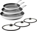 Black Cube Hybrid Cookware Set - 6 Piece Stainless Steel Non Stick Quick Release Fry Pan Set with Lids - 8 11 12.5 Pans - Oven &amp Dishwasher Safe - Induction Suitable