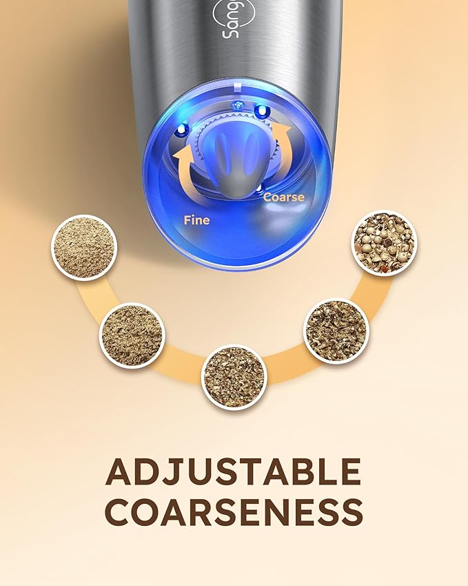 Bundled Sangcon Gravity Electric Salt and Pepper Grinder Set RECHARGEABLE Automatic Salt Pepper Shakers USB-C No Battery Needed